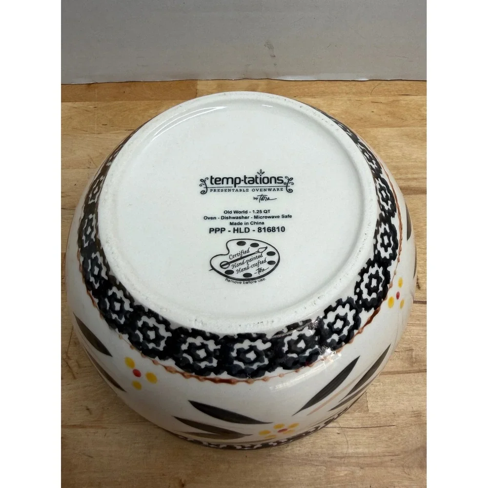 Temp-tations Old World Mixing Bowls Set of 5 Cream Black Floral Ceramic Nesting